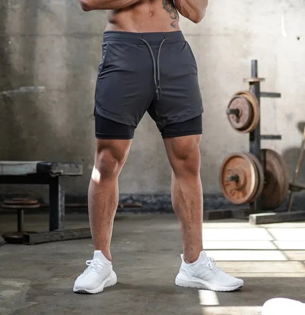 Short running 2-en-1 homme, coloris gris