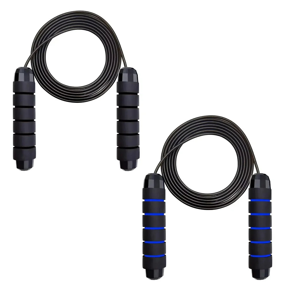 Corde à sauter réglable à roulements, coloris noir & bleu