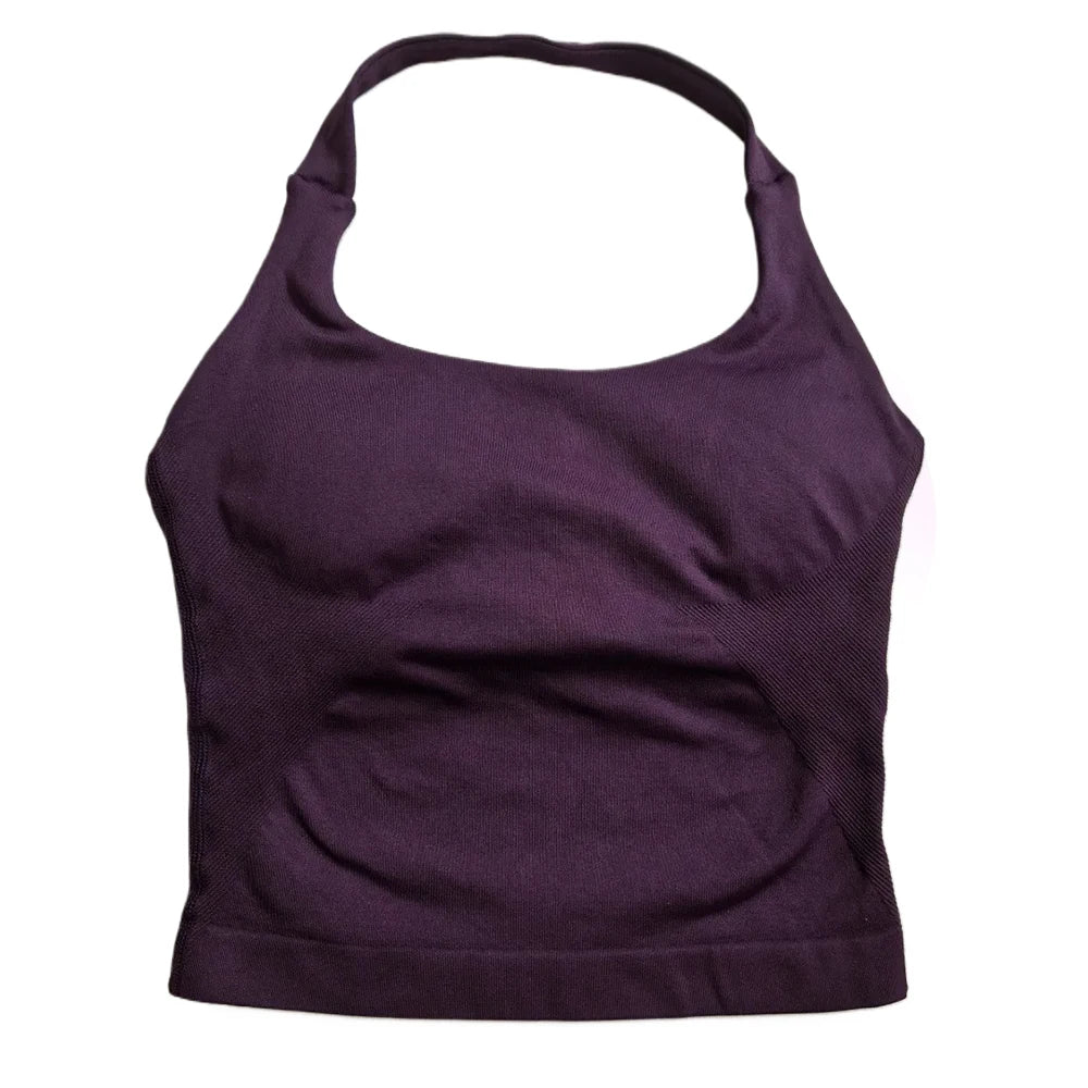 Brassière sport femme dos nu sans coutures, coloris violet raisin