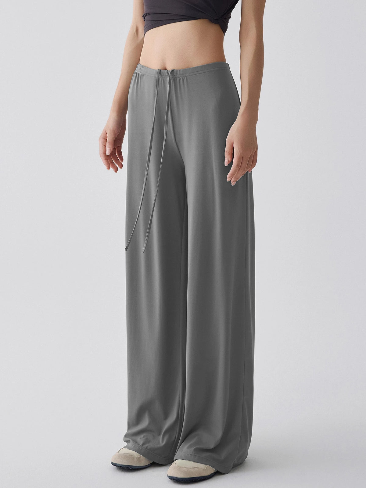 Pantalon yoga femme large taille haute, coloris gris clair