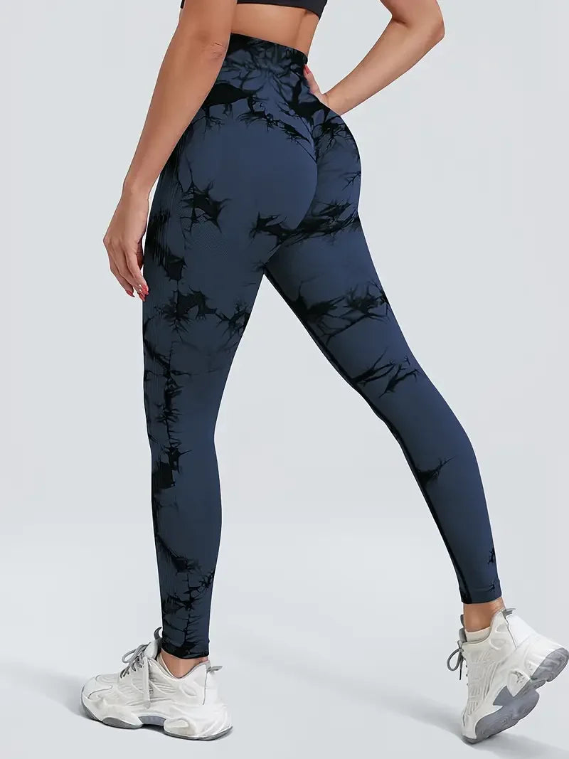 Legging tie-dye sans coutures femme, coloris bleu marine