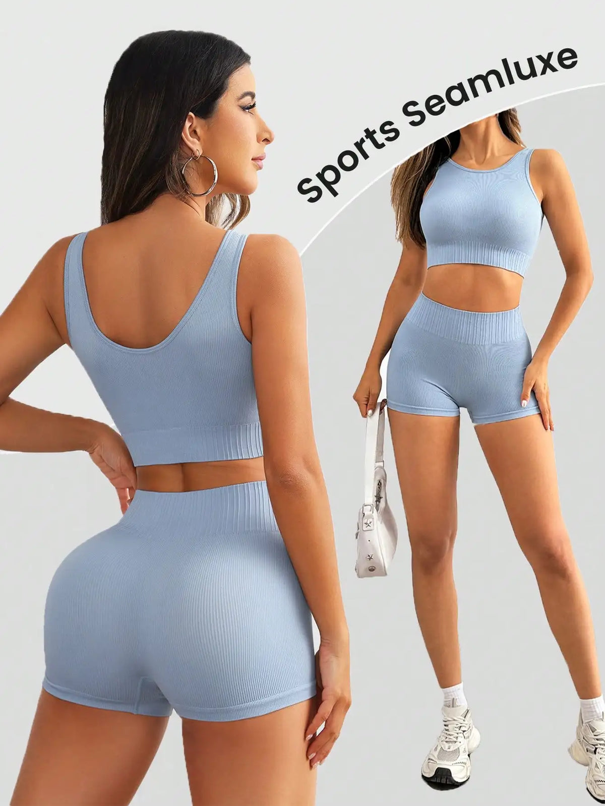 Ensemble Femme Sans Coutures Débardeur Court & Short Taille Haute — Yoga & Gym
