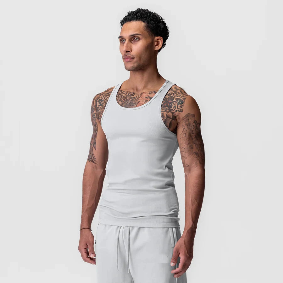 Débardeur musculation homme fil torsadé, coloris gris clair