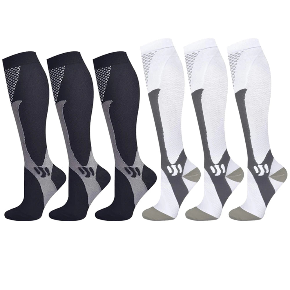 Chaussettes de compression 20-30 mmHg — 6 paires (3 noires, 3 blanches)