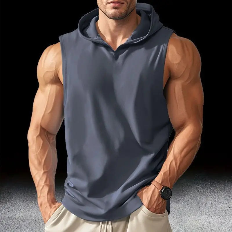 Débardeur running homme à capuche, coloris gris