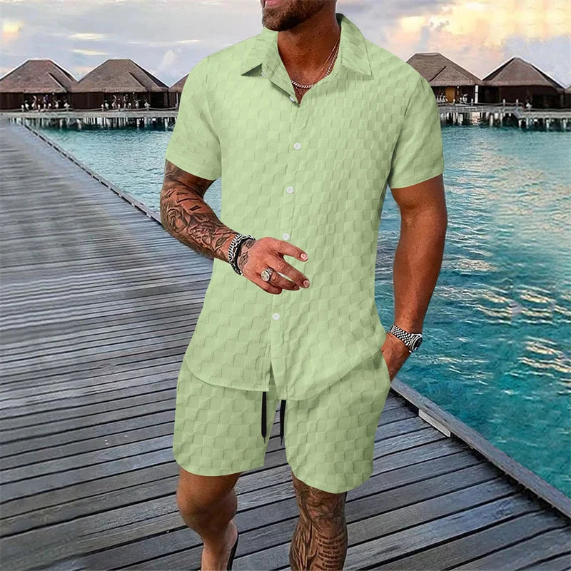 Ensemble Homme Chemisette & Short Texturés — 6 Coloris, Casual & Sport d'Été