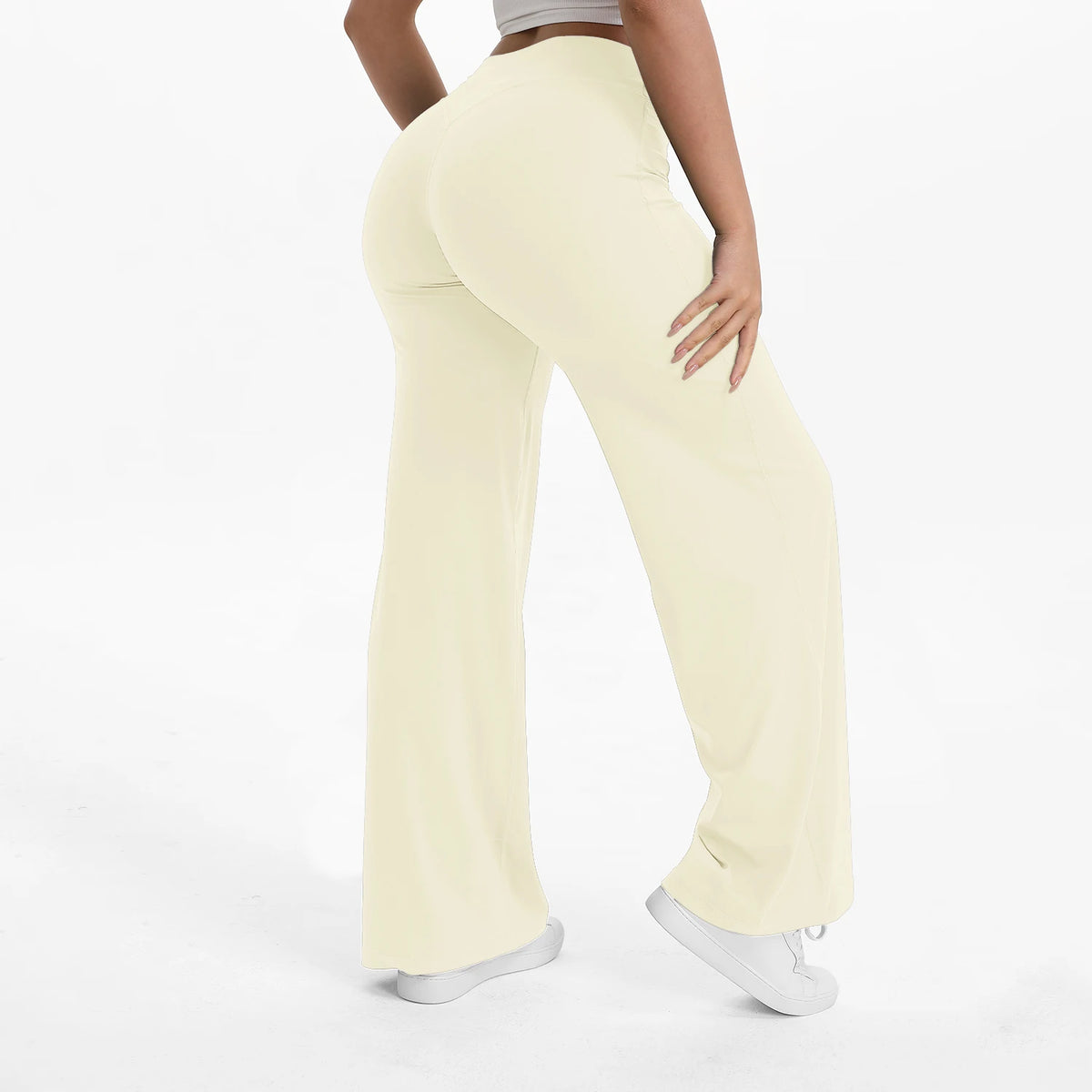 Pantalon yoga jambe droite femme, coloris blanc