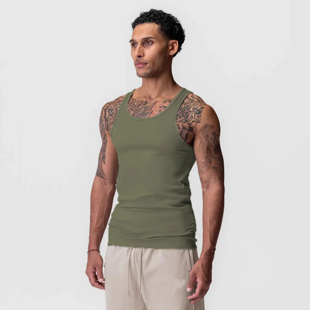 Débardeur musculation homme fil torsadé, coloris vert armée