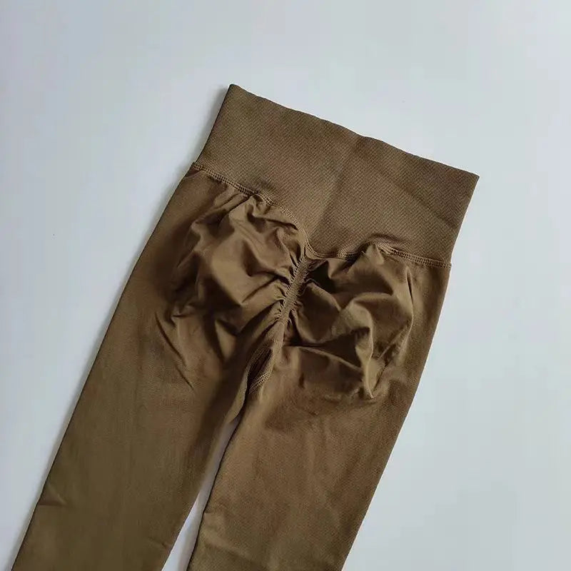 Legging yoga taille haute sans coutures, coloris cacao