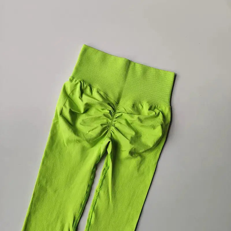 Legging yoga taille haute sans coutures, coloris vert citron