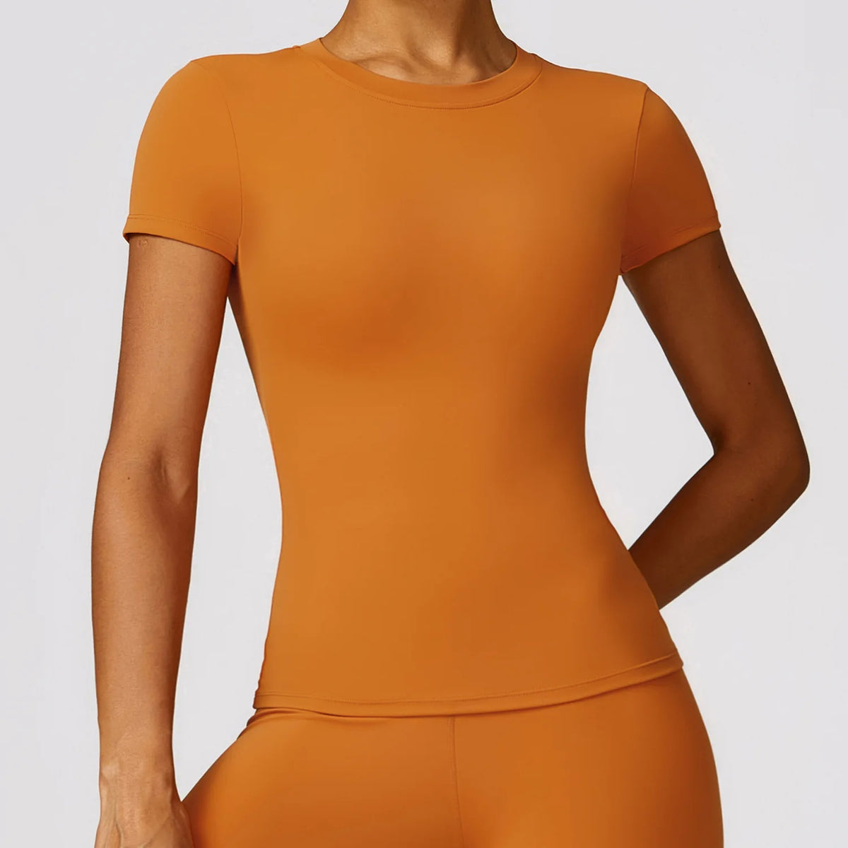 T-shirt sport femme col rond manches courtes, coloris orange