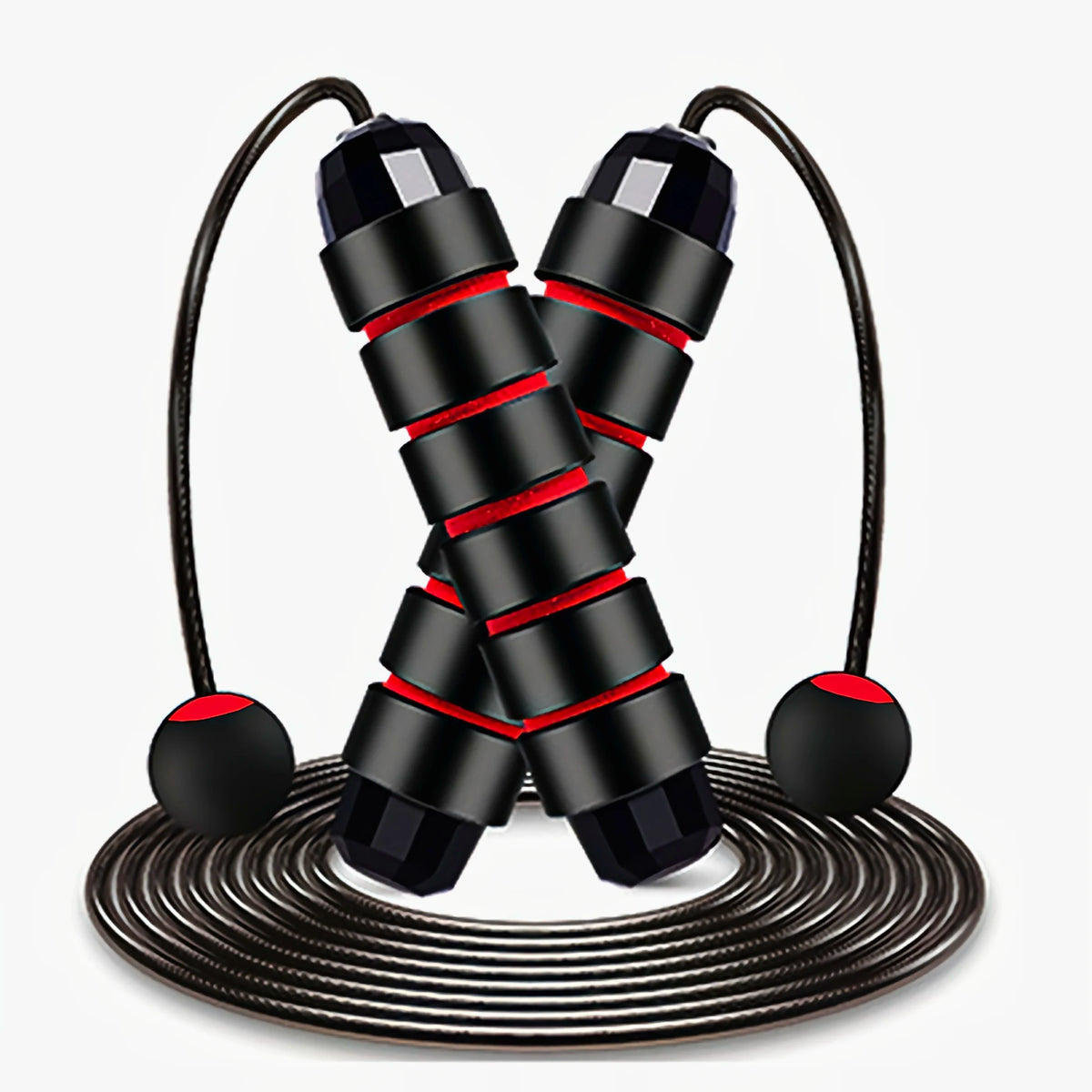 Corde à sauter réglable à roulements, coloris rouge – 2 usages