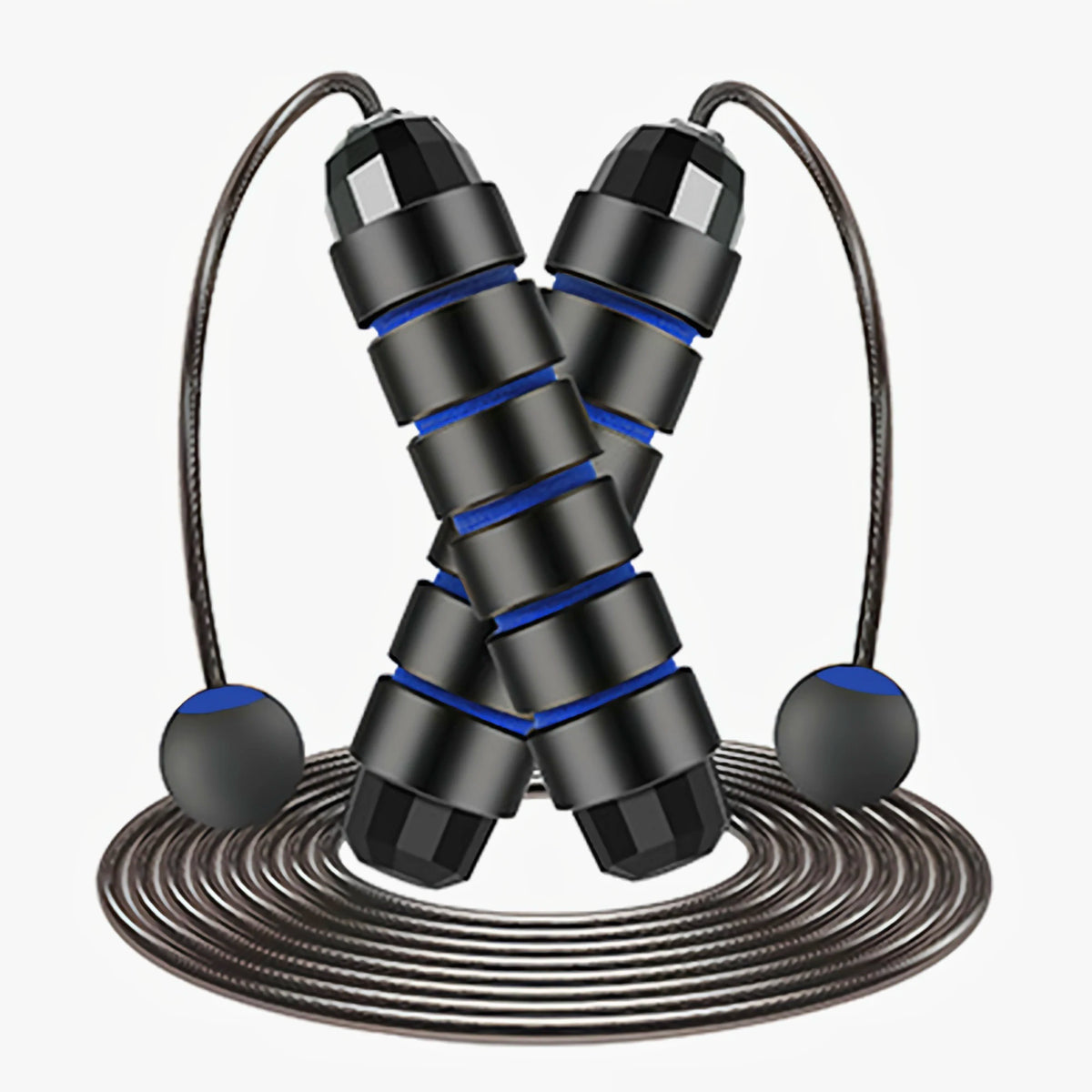 Corde à sauter réglable à roulements, coloris bleu – 2 usages