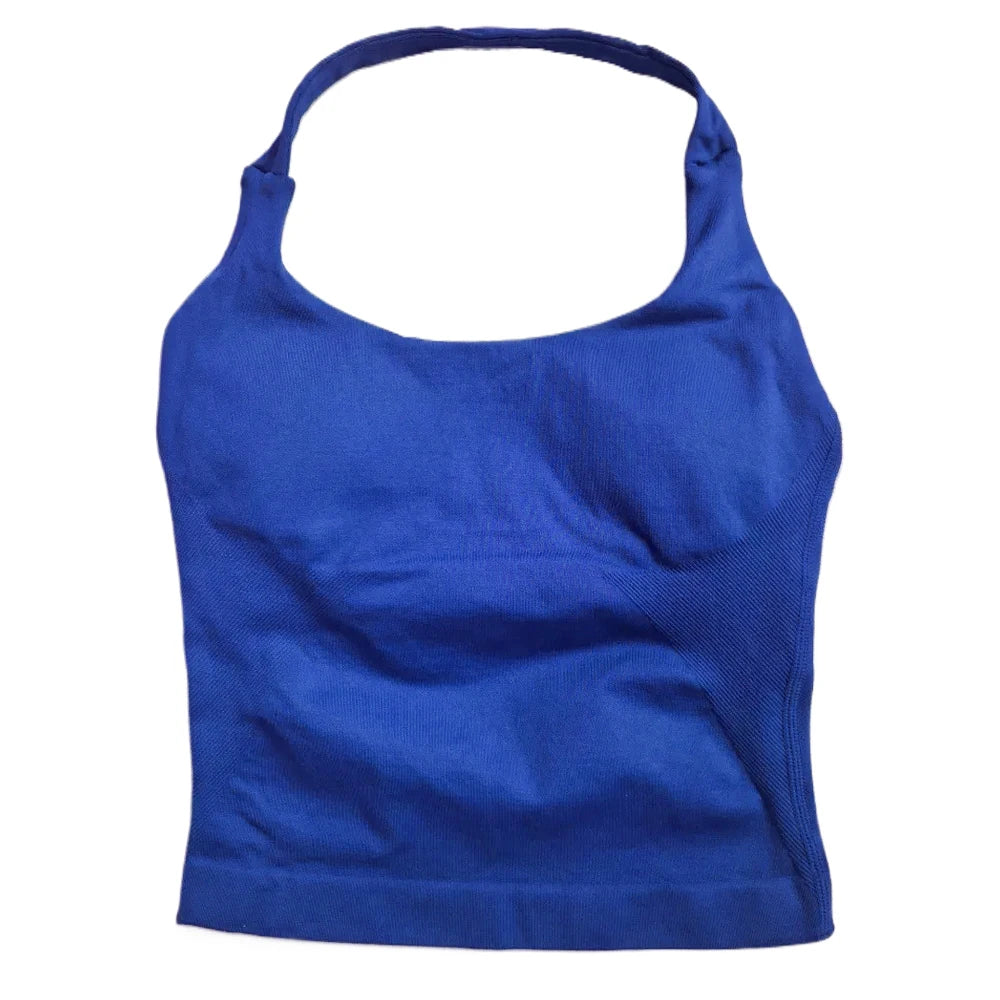 Brassière sport femme dos nu sans coutures, coloris bleu océan