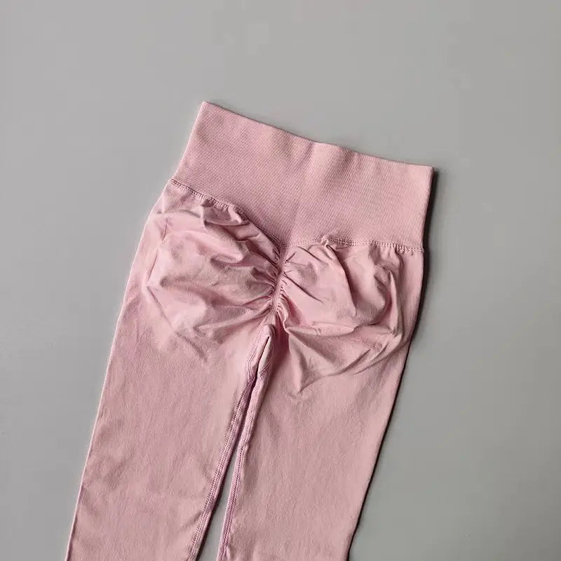 Legging yoga taille haute sans coutures, coloris rose
