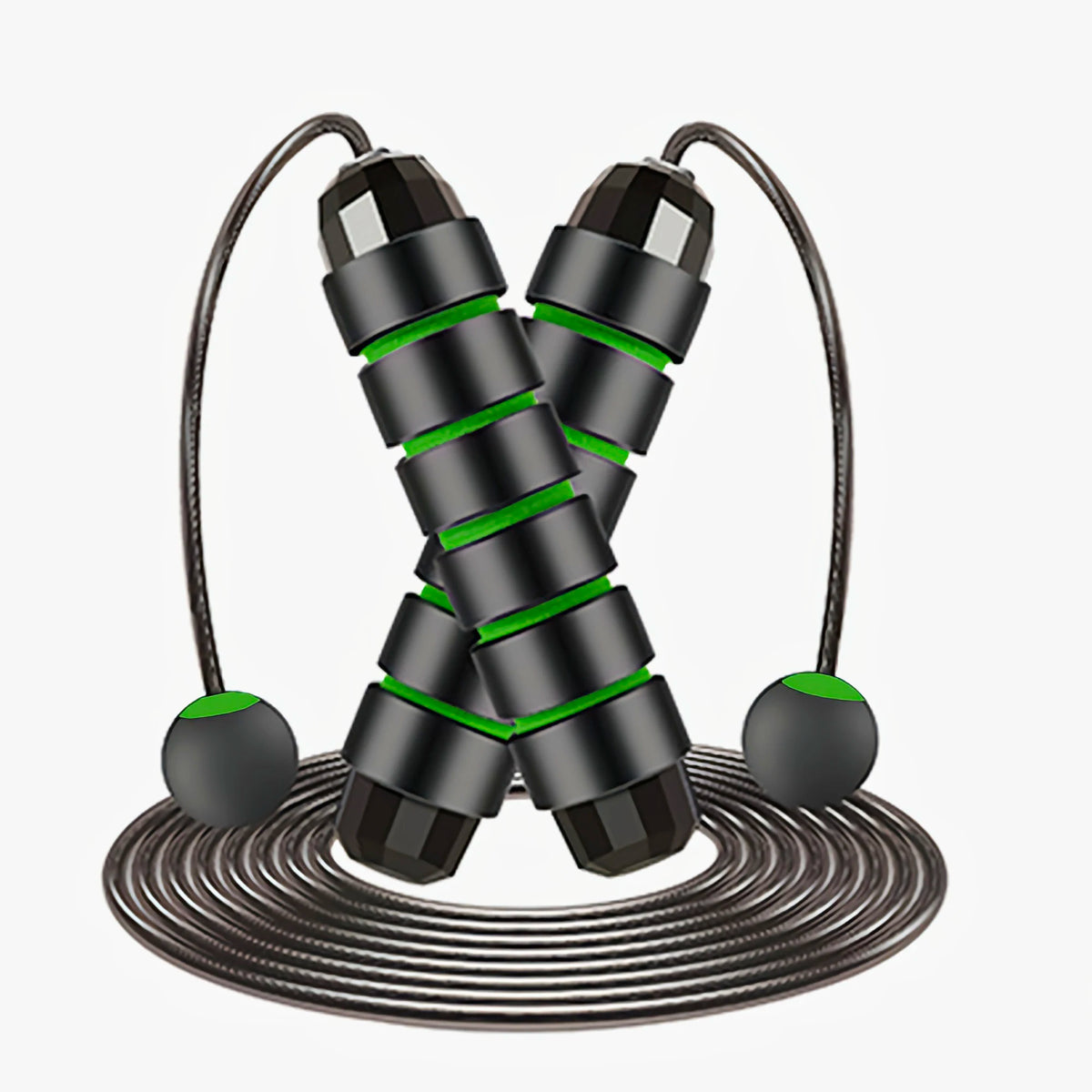 Corde à sauter réglable à roulements, coloris vert – 2 en 1