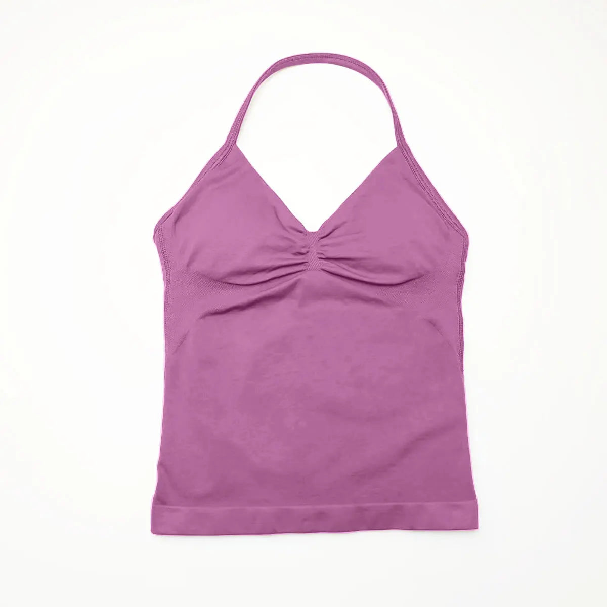 Top sport femme longline dos ouvert bretelles, coloris violet rosé