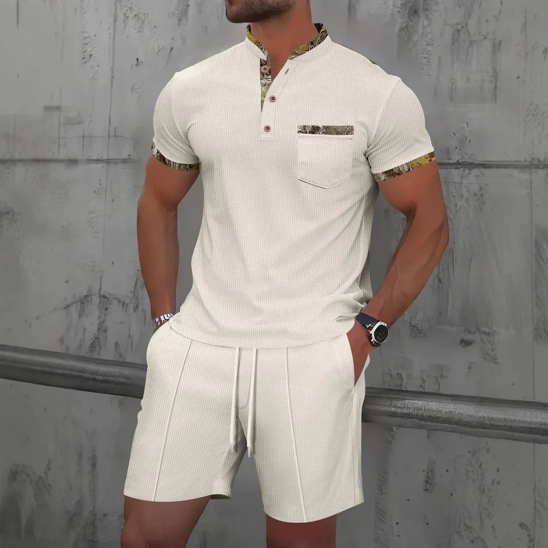 Ensemble Homme Polo Zippé & Short Gaufré — 15 Coloris, Casual & Sport d'Été