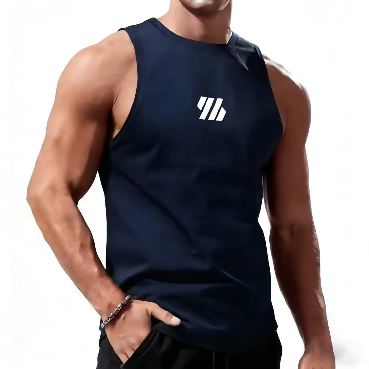 Débardeur sport homme – gym, running & fitness séchage rapide été, coloris bleu marine