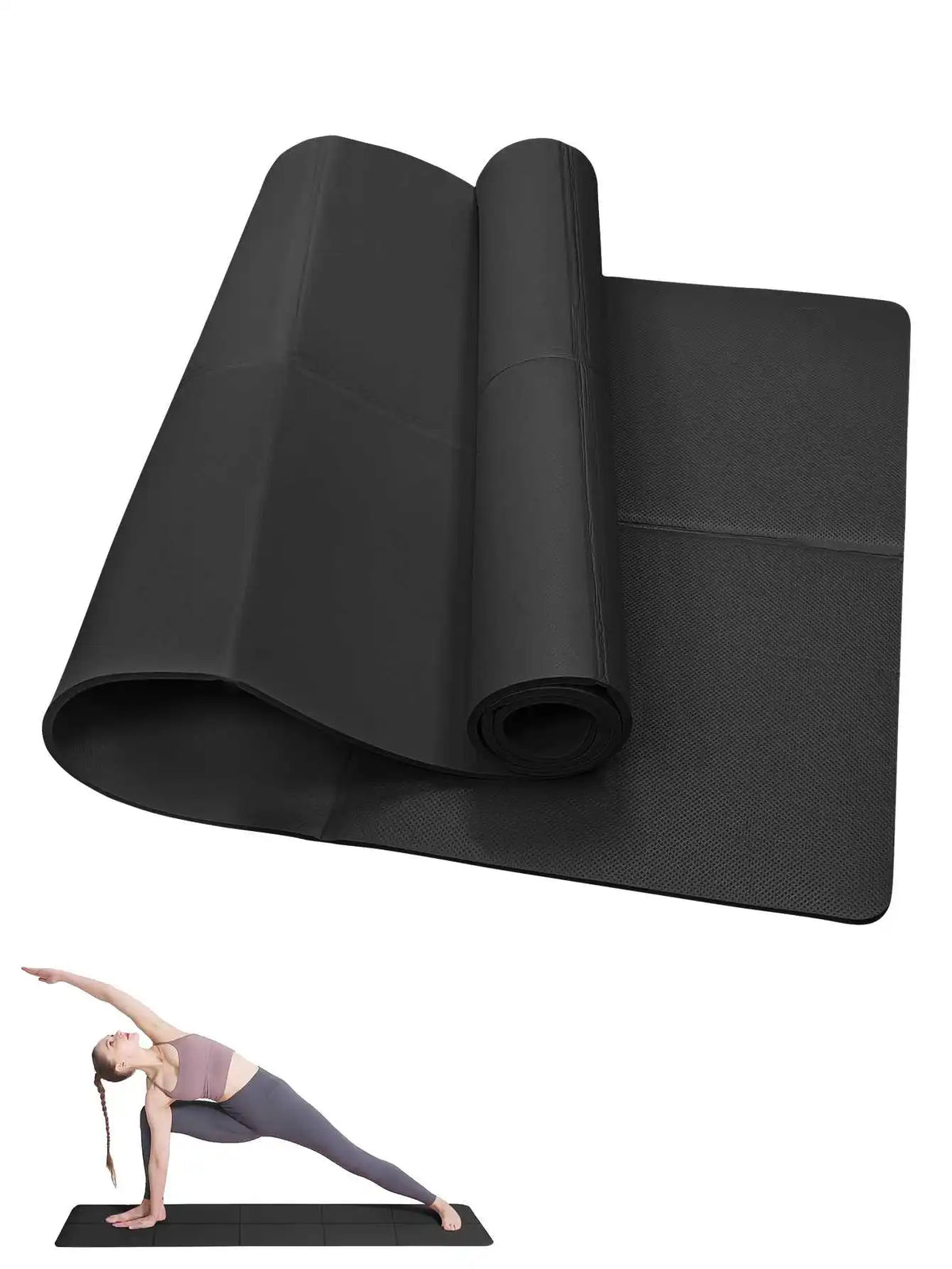 Tapis de yoga antidérapant 3-6mm femme, coloris noir