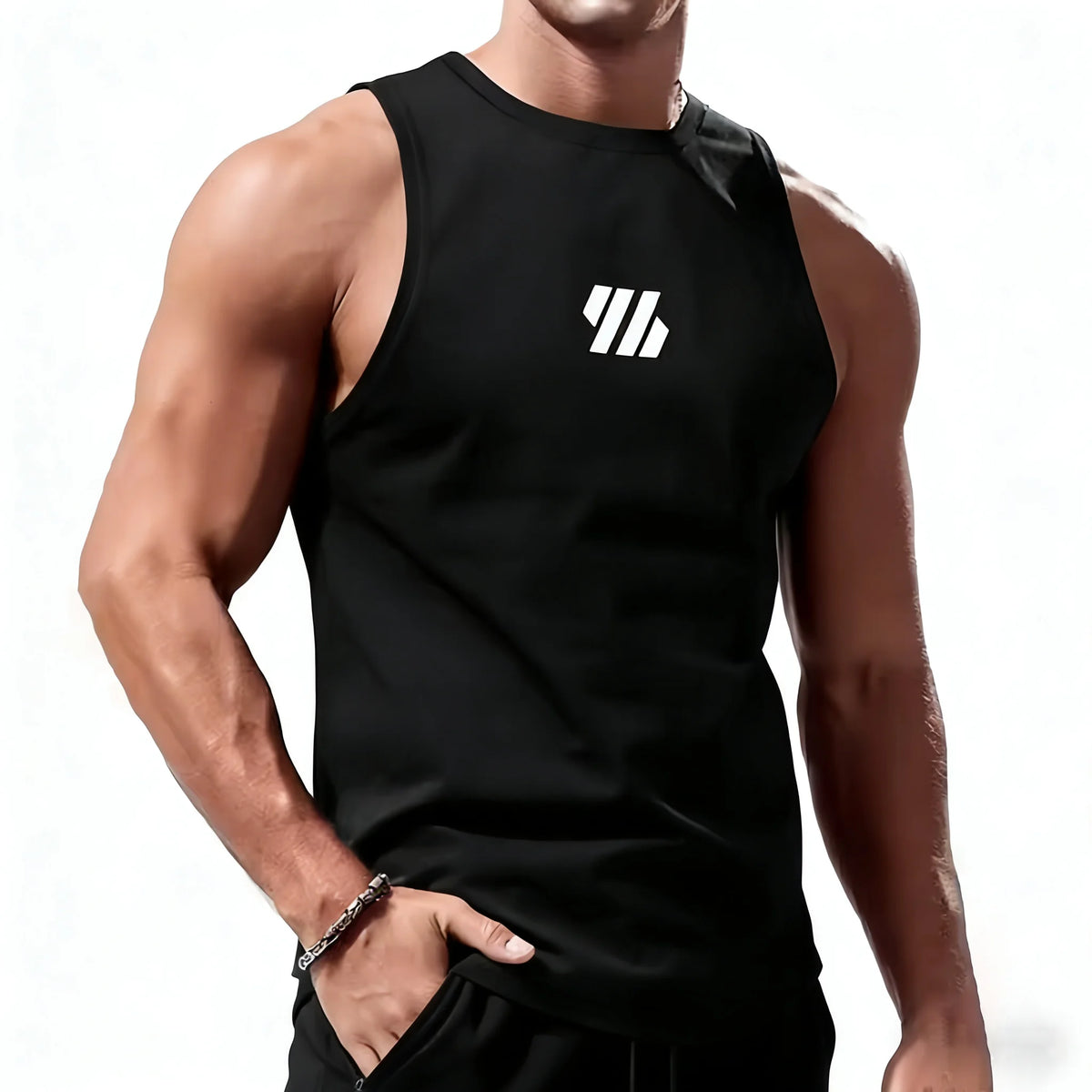 Débardeur sport homme – gym, running & fitness séchage rapide été, coloris noir