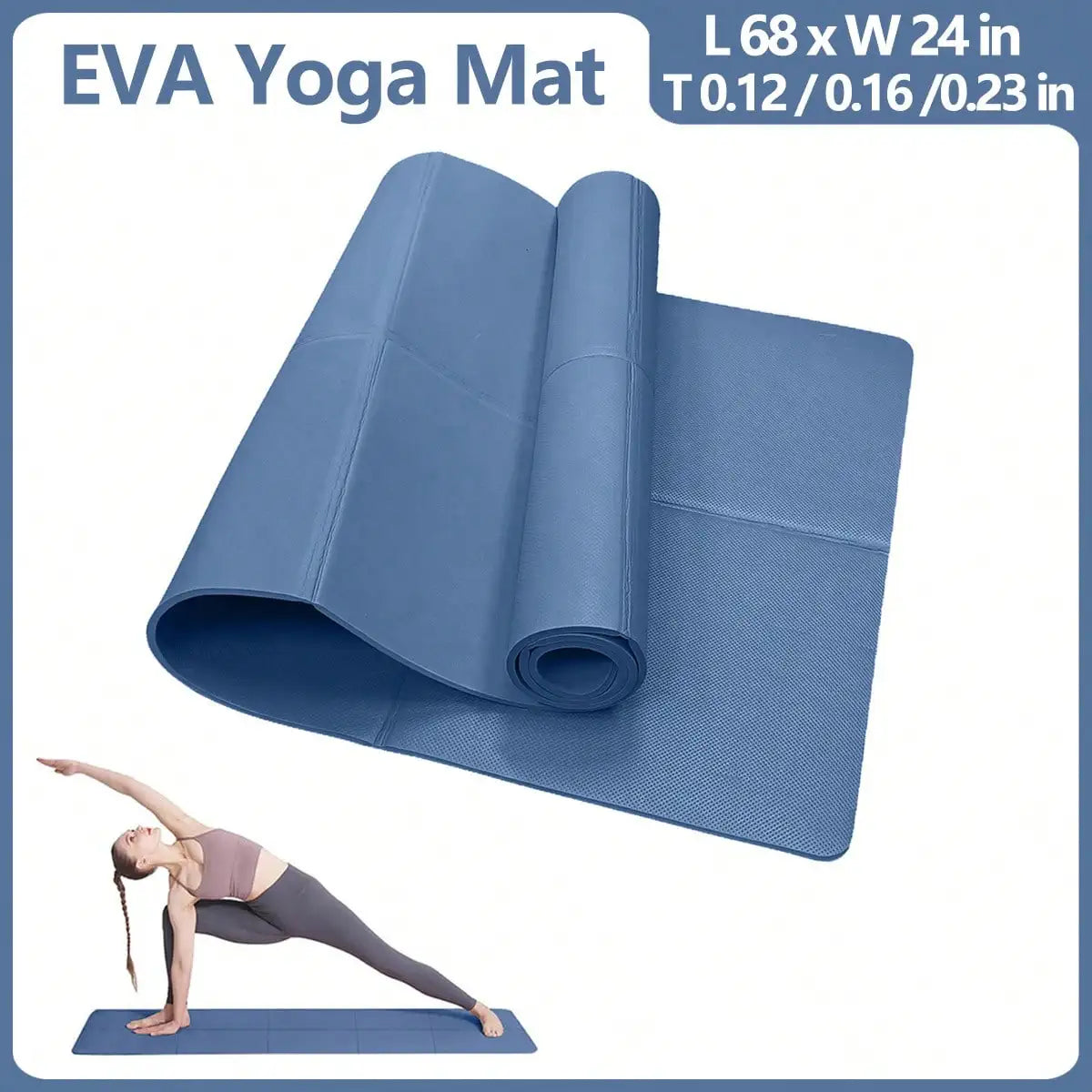 Tapis de yoga antidérapant 3-6mm femme, coloris bleu foncé