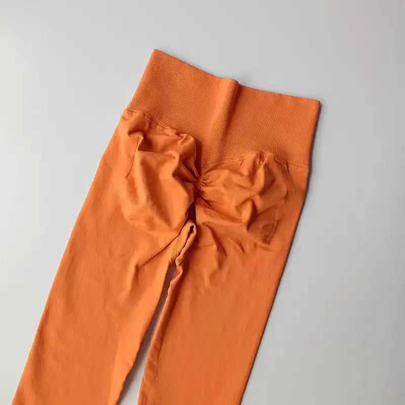 Legging yoga taille haute sans coutures, coloris orange