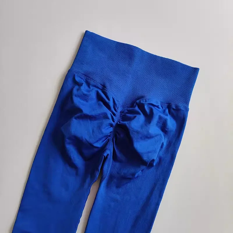 Legging yoga taille haute sans coutures, coloris bleu Klein