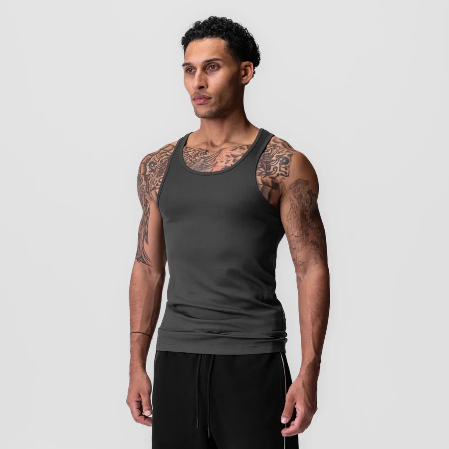 Débardeur musculation homme fil torsadé, coloris gris foncé