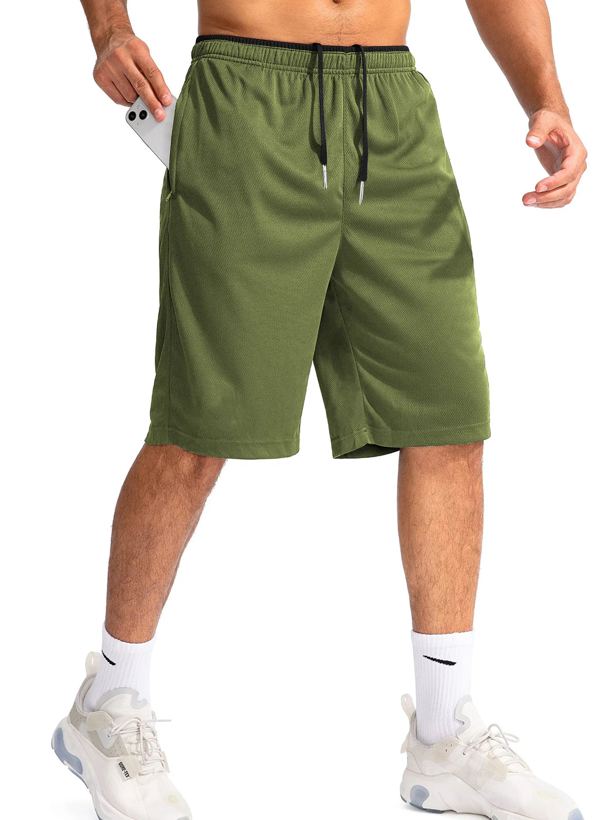 Short de sport homme vert olive, séchage rapide