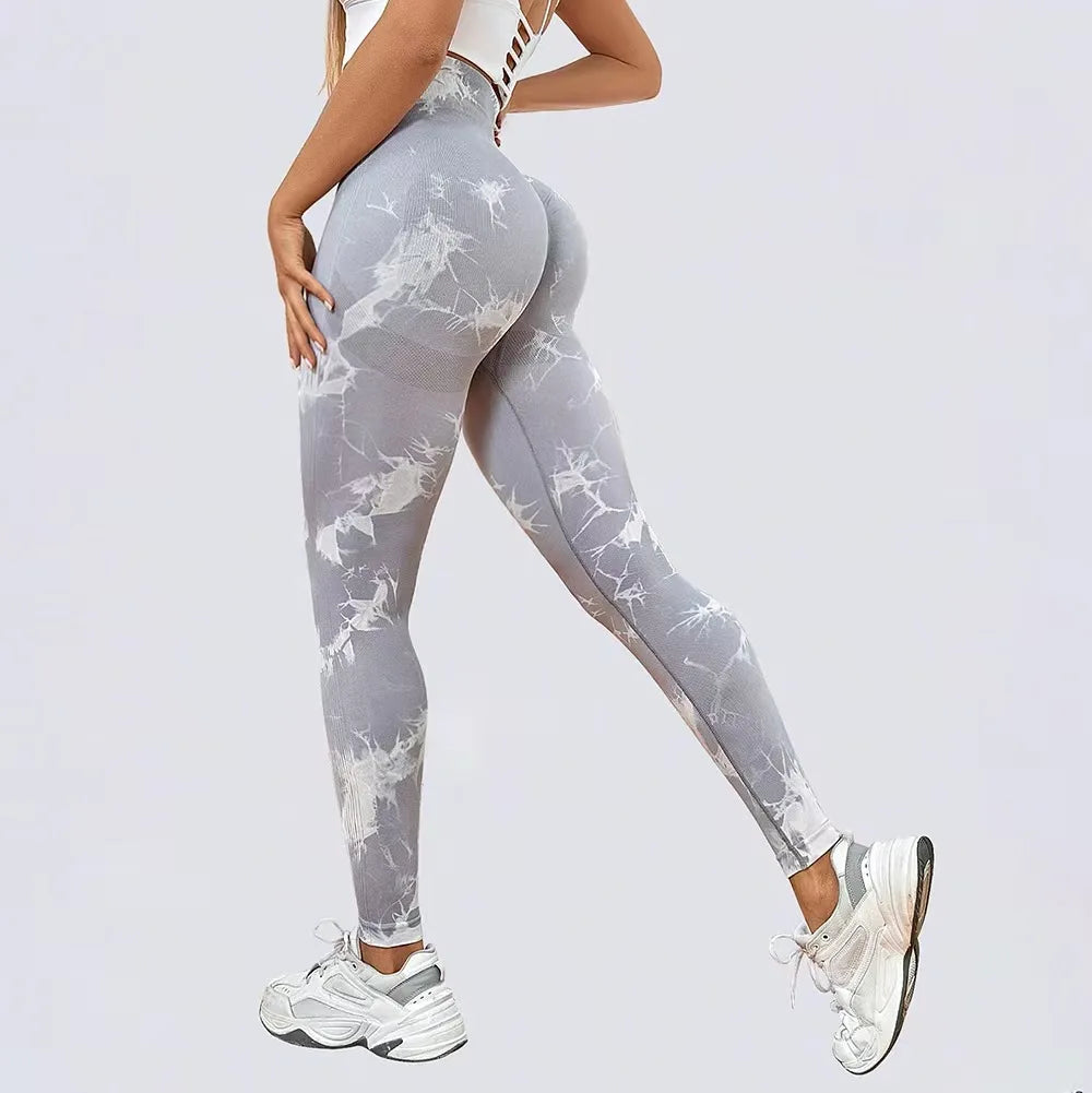 Legging yoga tie-dye taille haute, coloris argent