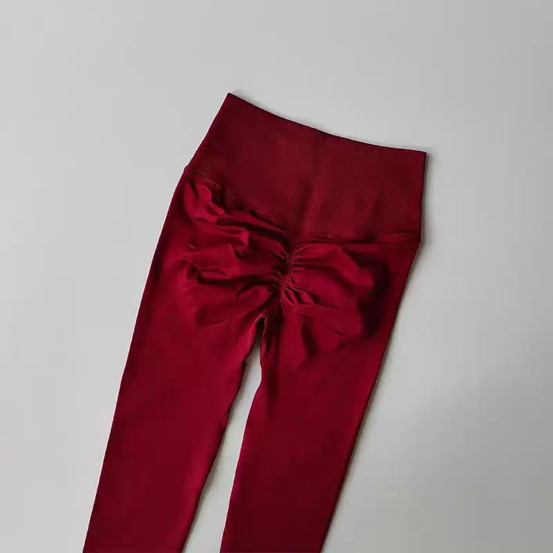 Legging yoga taille haute sans coutures, coloris rouge Angola