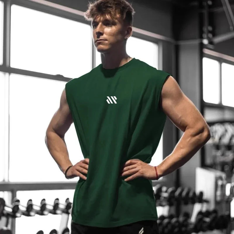 Débardeur sport homme sans manches, coloris vert foncé