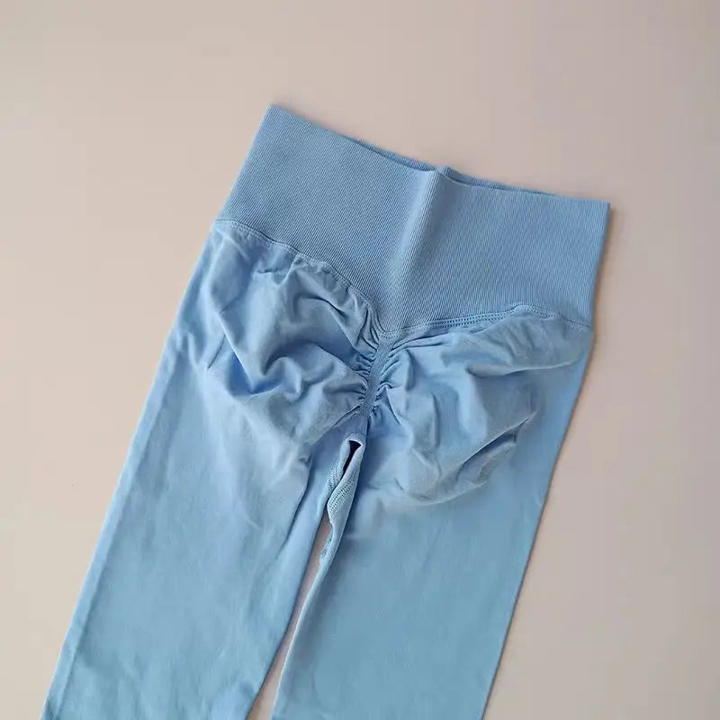 Legging yoga taille haute sans coutures, coloris bleu clair