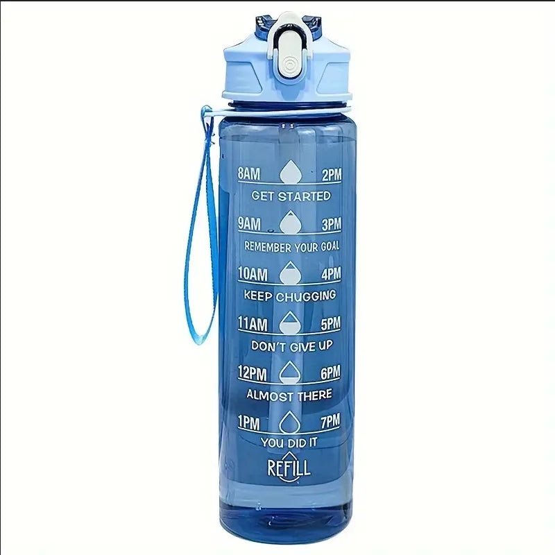 Gourde sport 800ml — grande capacité, marquage horaire & antifuite, coloris bleu