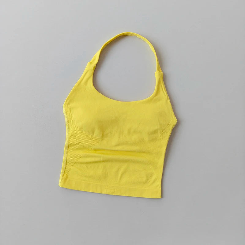 Brassière halter femme dos nu, coloris jaune poussin