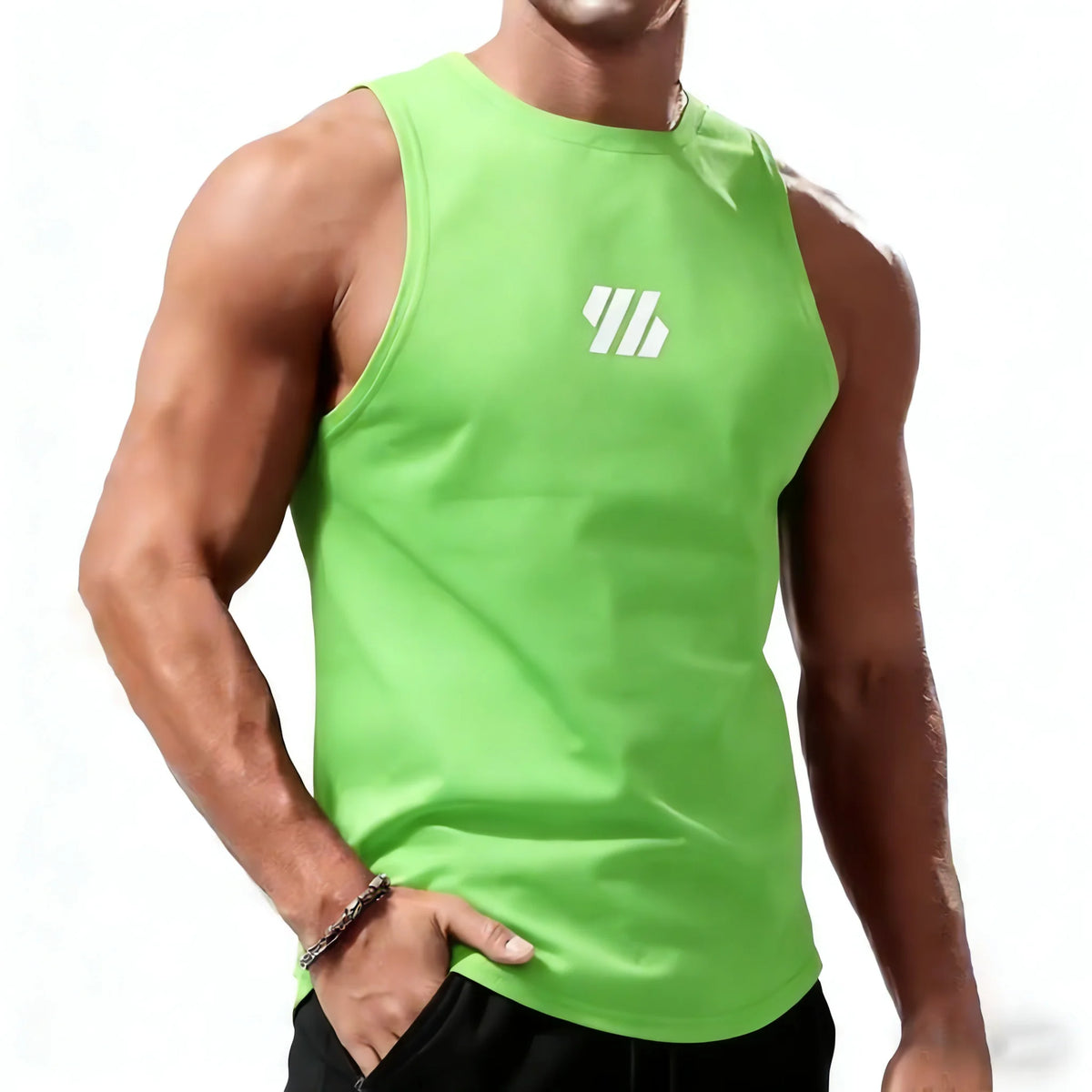 Débardeur sport homme – gym, running & fitness séchage rapide été, coloris vert clair