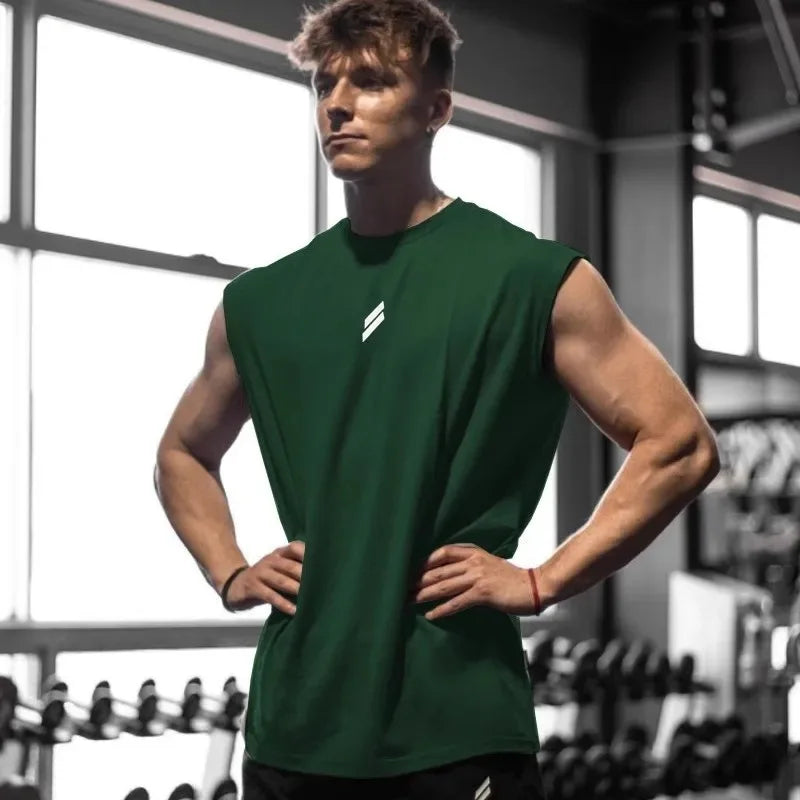 Débardeur sport homme sans manches, coloris vert foncé