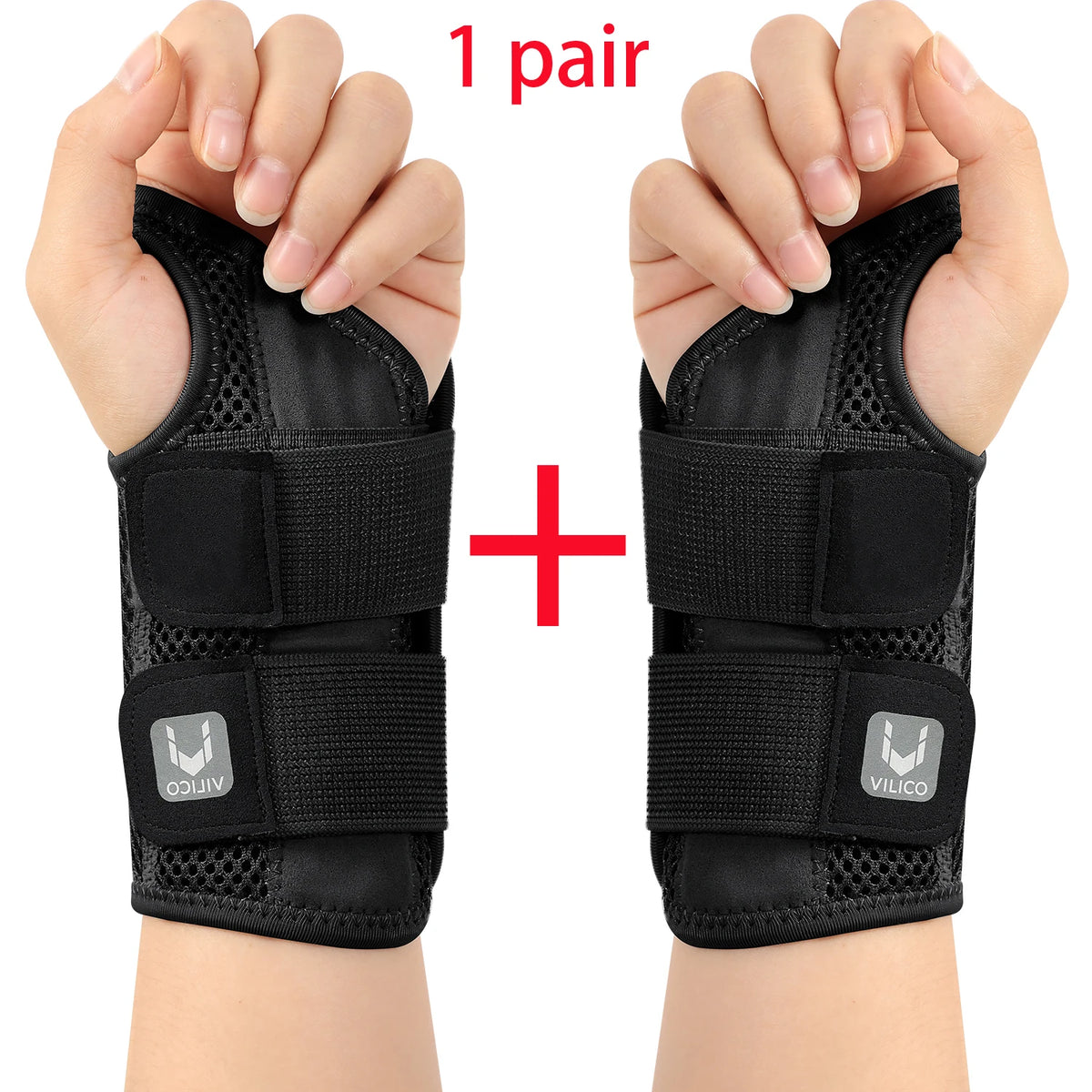 Attelle poignet & pouce ajustable, coloris noir – 1 paire