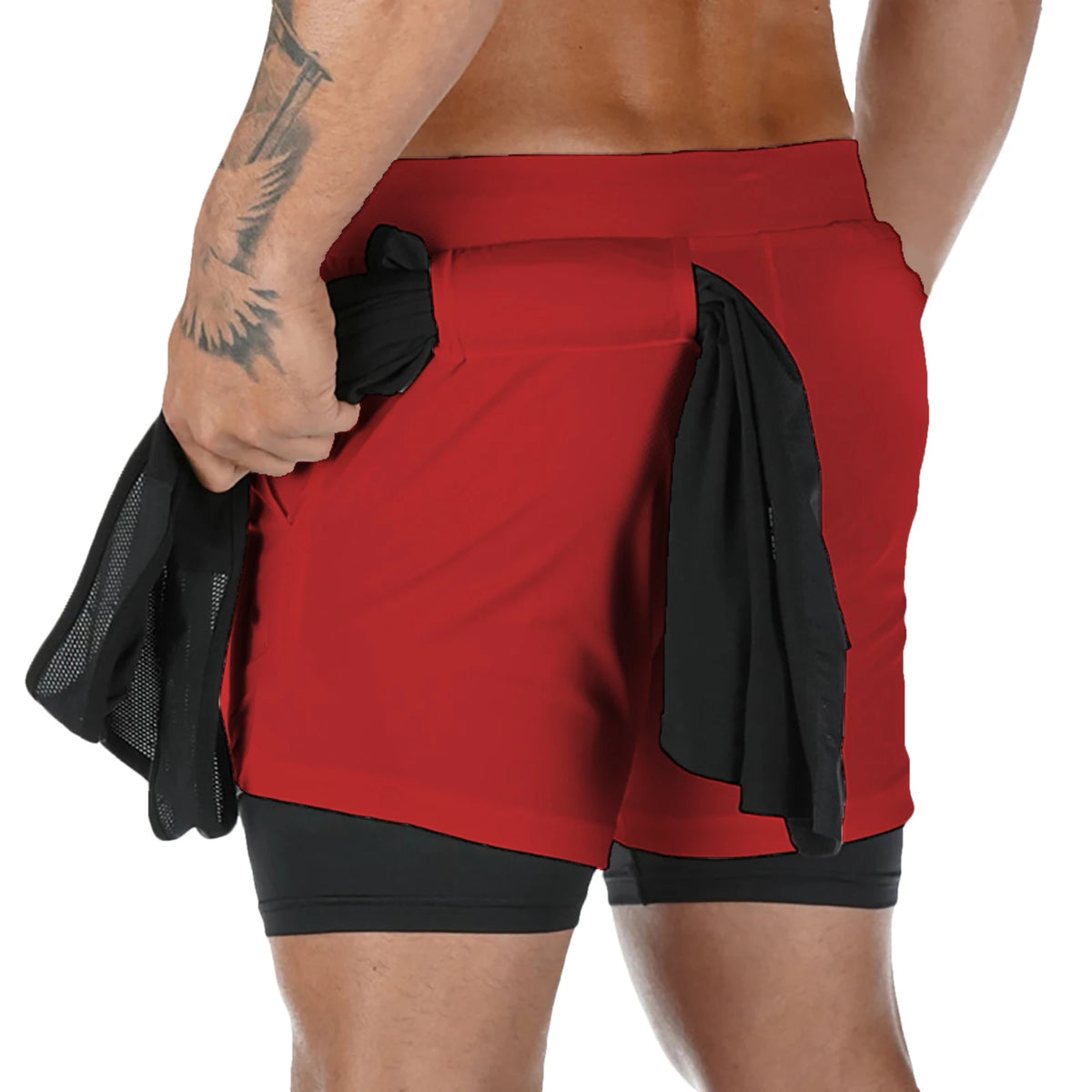 Short running 2-en-1 homme, coloris rouge