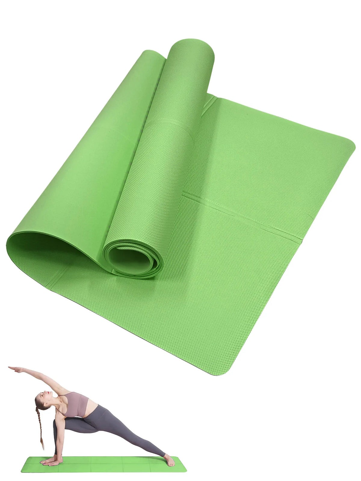 Tapis de yoga antidérapant 3-6mm femme, coloris vert