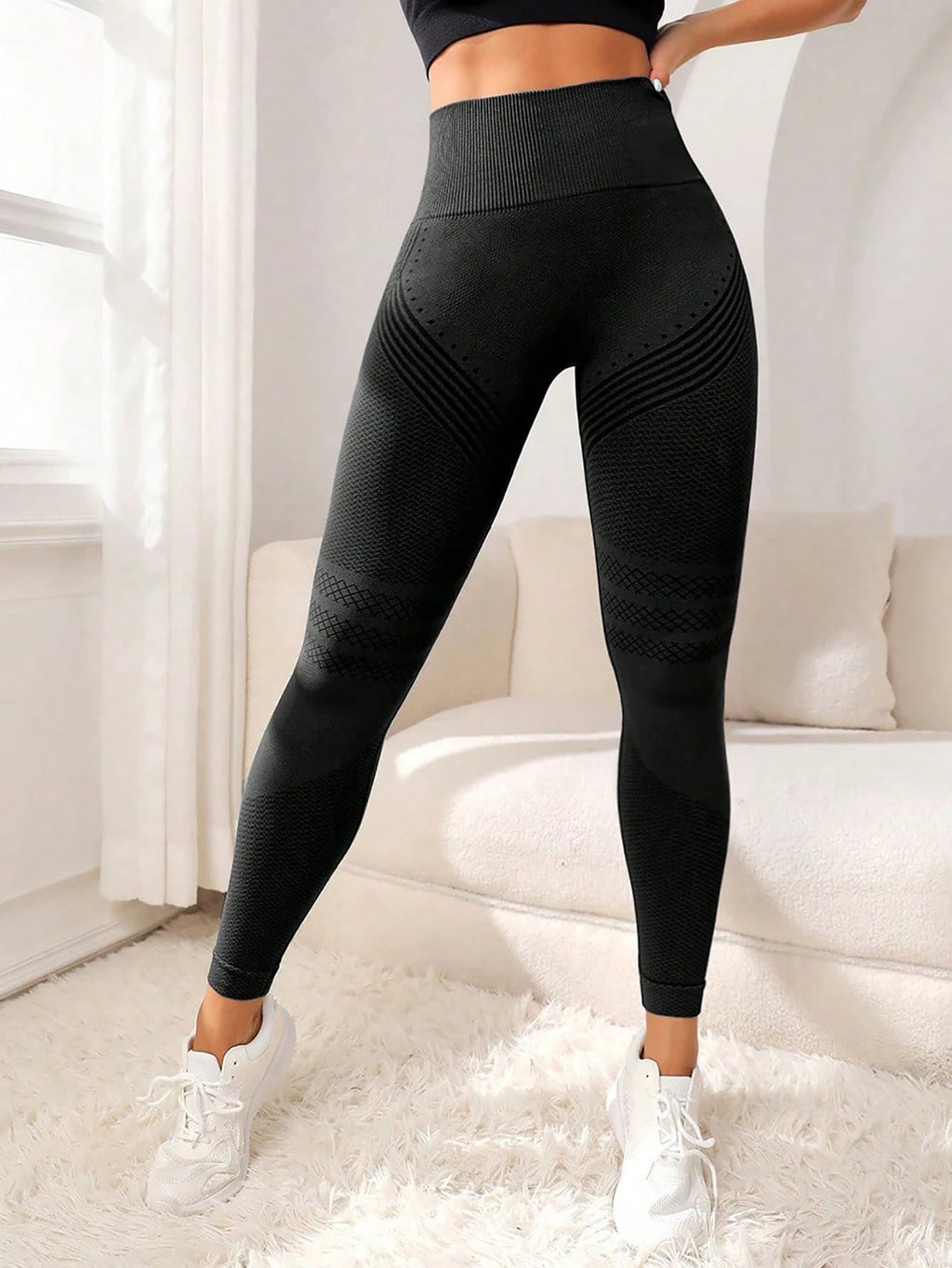 Legging anti-cellulite 3D femme noir, effet galbant fessiers