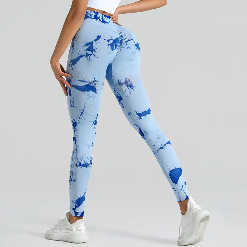 Legging yoga tie-dye taille haute, coloris bleu clair