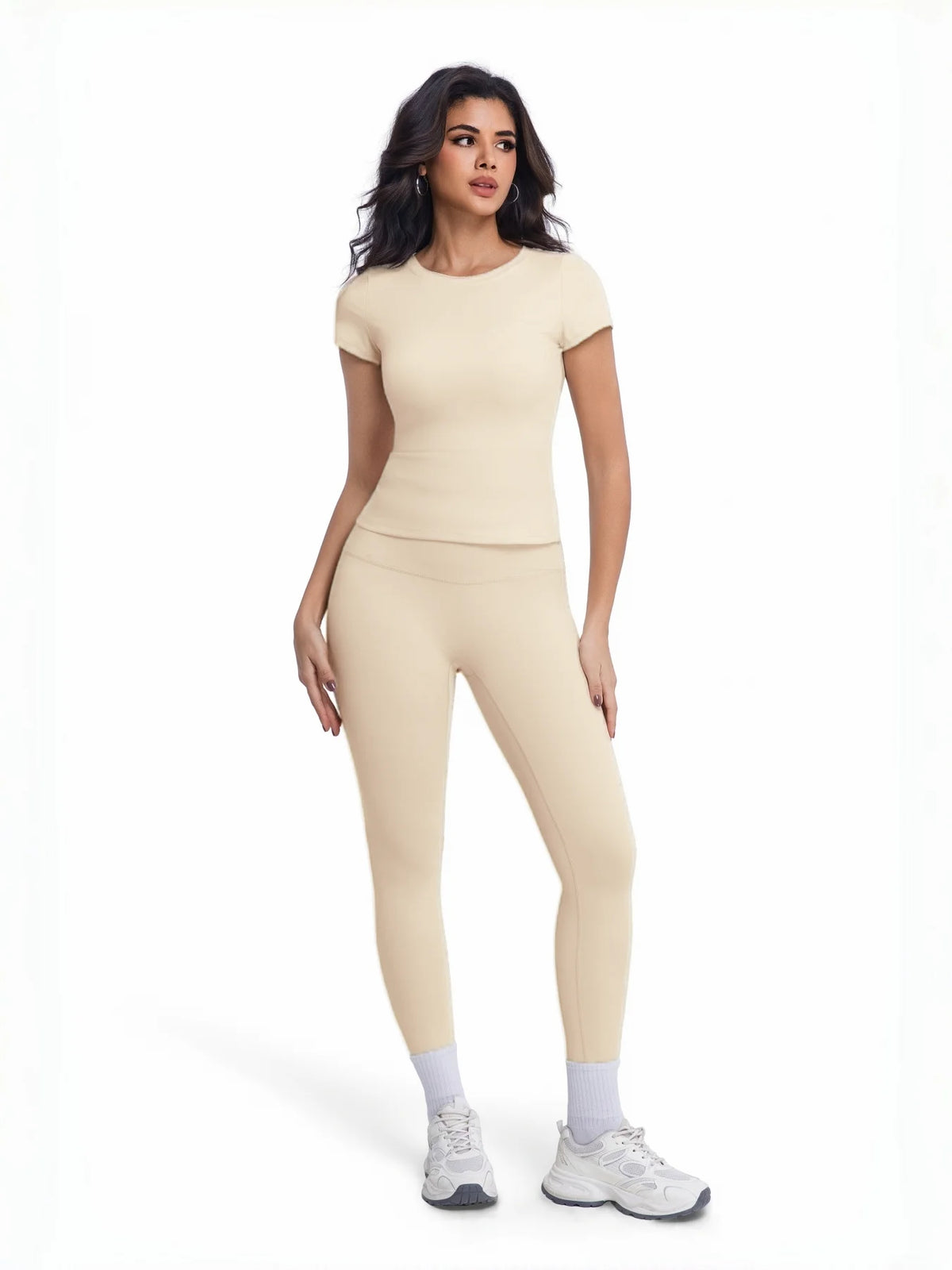 Ensemble Femme T-Shirt & Legging Taille Haute Sans Coutures — 10 Coloris, Yoga & Gym