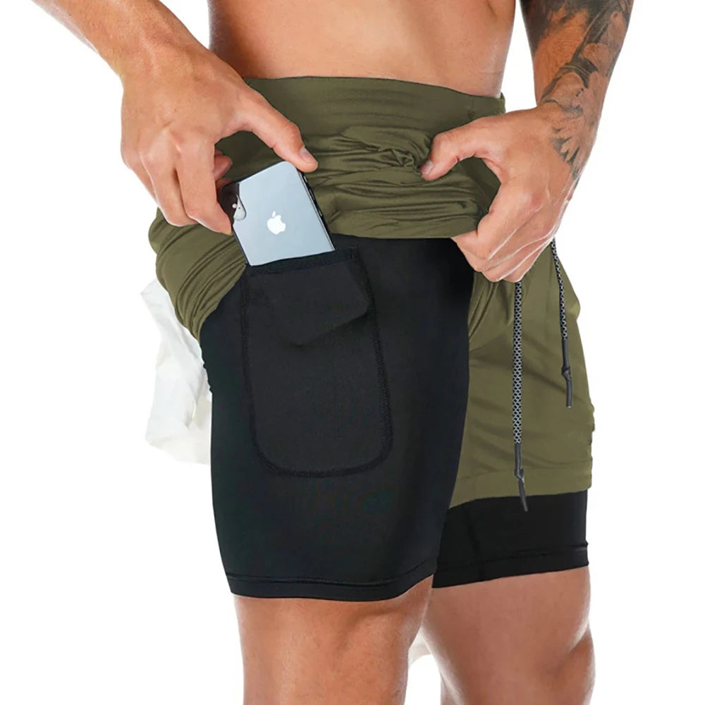 Short running 2-en-1 homme, coloris vert armée