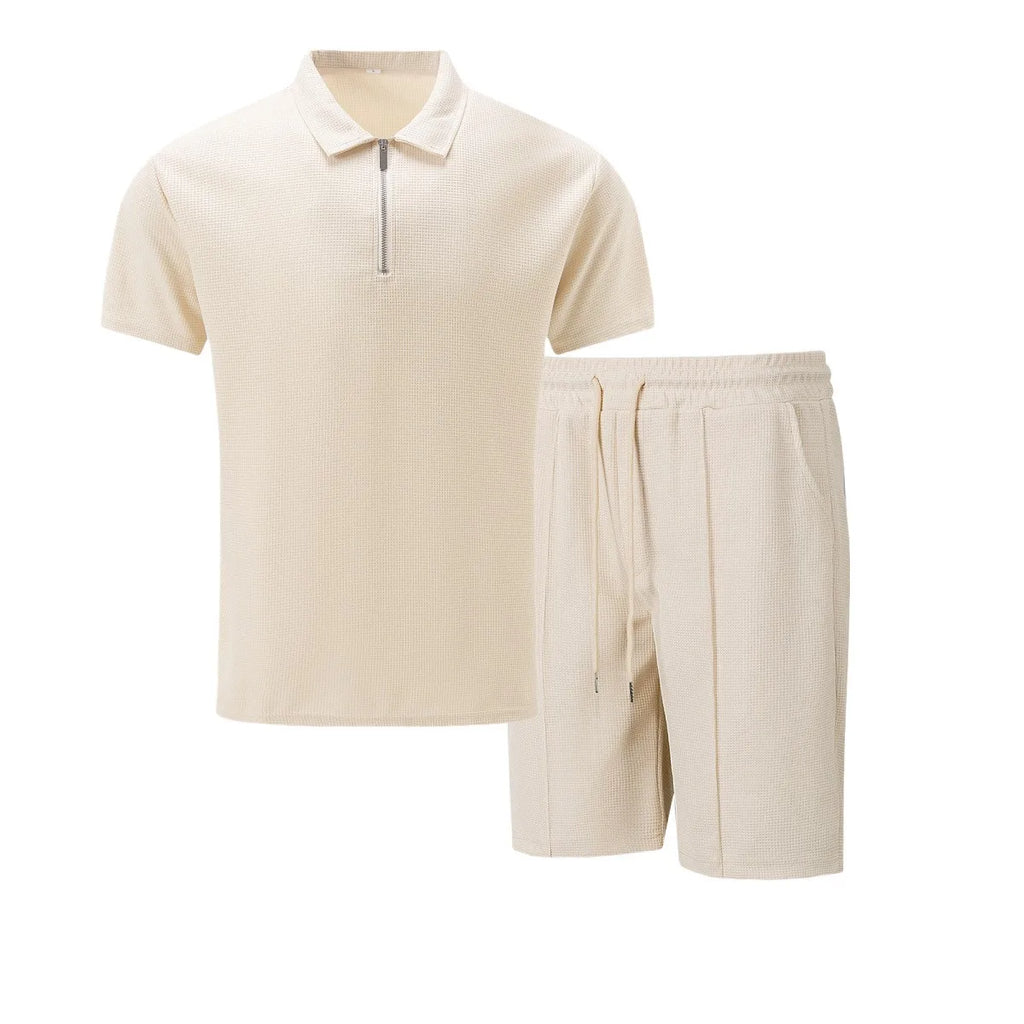 Ensemble Homme Polo Zippé & Short Gaufré — 15 Coloris, Casual & Sport d'Été