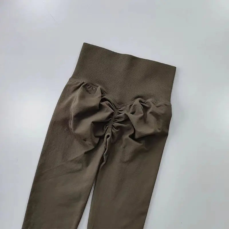 Legging yoga taille haute sans coutures, coloris marron foncé
