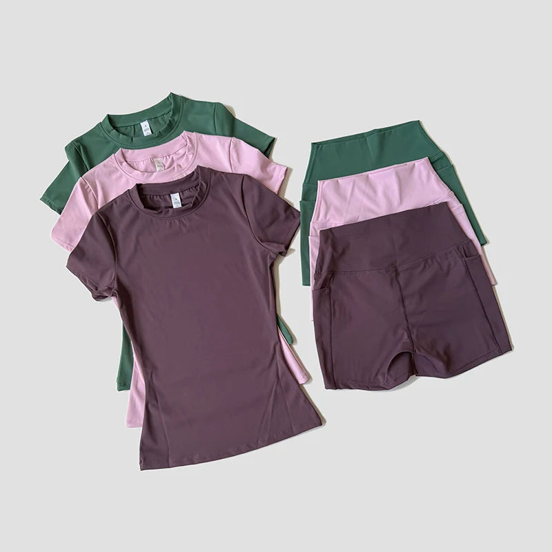 Ensemble Femme Sans Coutures Crop Top & Legging Court Côtelé — 27 Coloris, Yoga & Gym