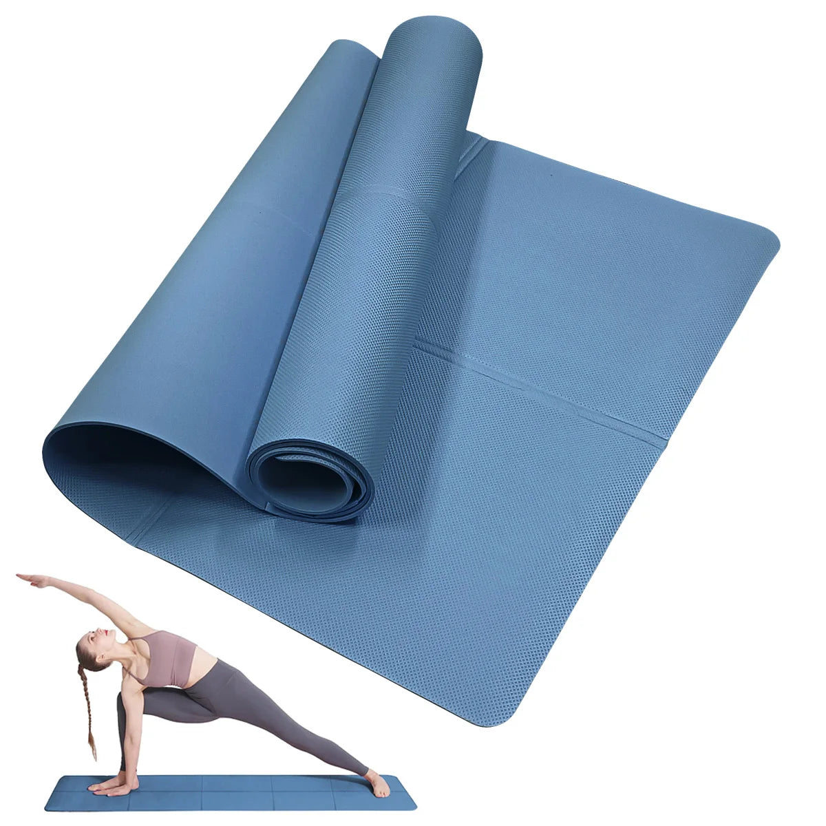 Tapis yoga EVA 4mm antidérapant, coloris bleu foncé