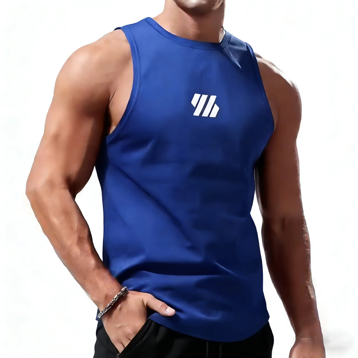 Débardeur sport homme – gym, running & fitness séchage rapide été, coloris bleu foncé